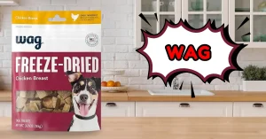 Best Raw Freeze Dried Dog Food featuring WAG single ingredient chicken breast treats in a resealable pouch