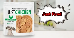 Is Just Food for Dogs Good – Single ingredient chicken breast dog treats in a 5 oz resealable bag.